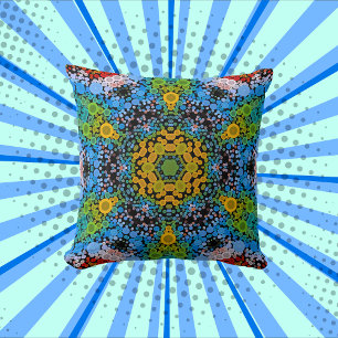 Dot Mandala Blume Blau Gelb und Grün Kissen