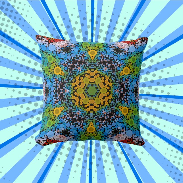 Dot Mandala Blume Blau Gelb und Grün Kissen (Von Creator hochgeladen)
