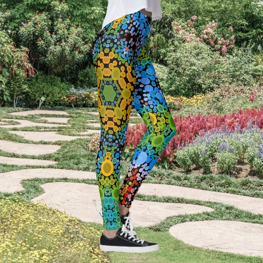 Dot Mandala Blume Blau Gelb und Grün Leggings