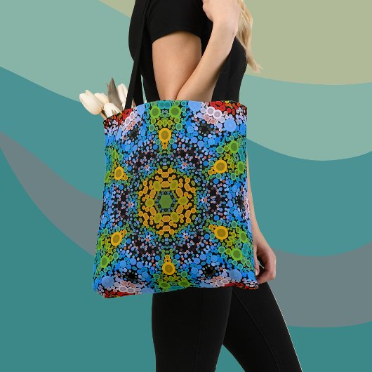 Dot Mandala Blume Blau Gelb und Grün Tasche