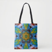 Dot Mandala Blume Blau Gelb und Grün Tasche (Vorderseite)