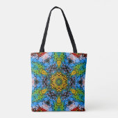 Dot Mandala Blume Blau Gelb und Grün Tasche (Rückseite)