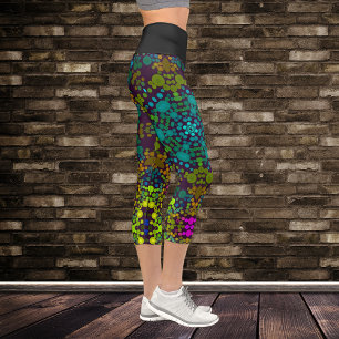 Dot Mandala Blume Blau Gelb und Rosa Capri Leggings