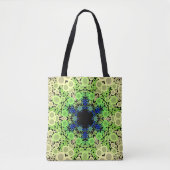 Dot Mandala Blume Blau Grün und Gelb Tasche (Vorderseite)