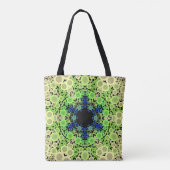 Dot Mandala Blume Blau Grün und Gelb Tasche (Rückseite)