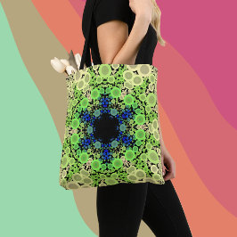 Dot Mandala Blume Blau Grün und Gelb Tasche