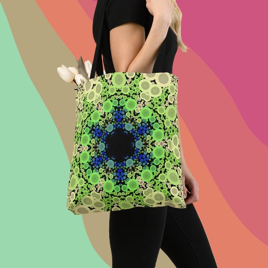 Dot Mandala Blume Blau Grün und Gelb Tasche