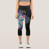 Dot Mandala Blume Blau Grün und Rosa Capri Leggings (Vorderseite)