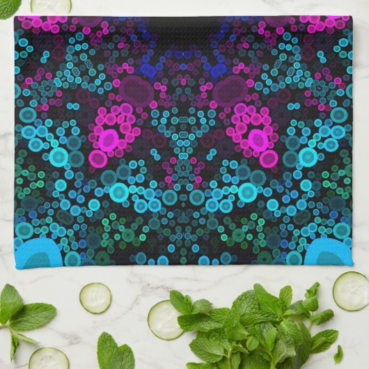 Dot Mandala Blume Blau Grün und Rosa Geschirrtuch (Gefaltet)