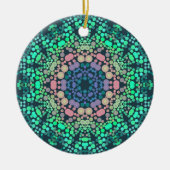 Dot Mandala Blume Blau Grün und Rosa Keramik Ornament (Vorne)