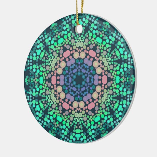 Dot Mandala Blume Blau Grün und Rosa Keramik Ornament (Links)
