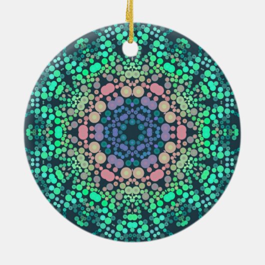 Dot Mandala Blume Blau Grün und Rosa Keramik Ornament (Hinten)