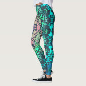 Dot Mandala Blume Blau Grün und Rosa Leggings (Links)