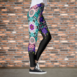 Dot Mandala Blume Blau Grün und Rosa Leggings