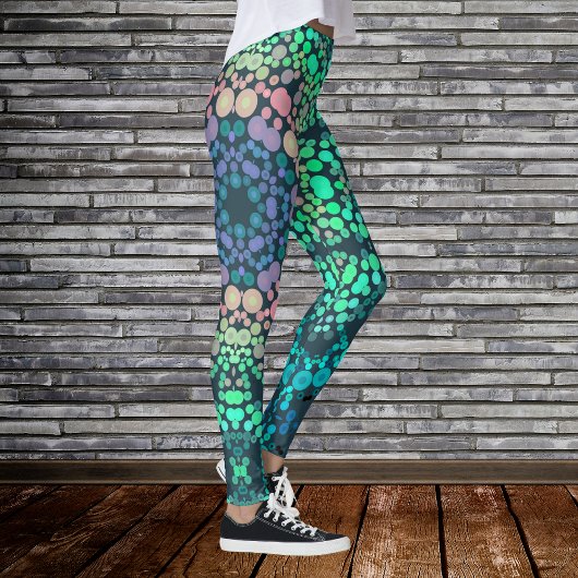 Dot Mandala Blume Blau Grün und Rosa Leggings