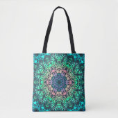 Dot Mandala Blume Blau Grün und Rosa Tasche (Vorderseite)