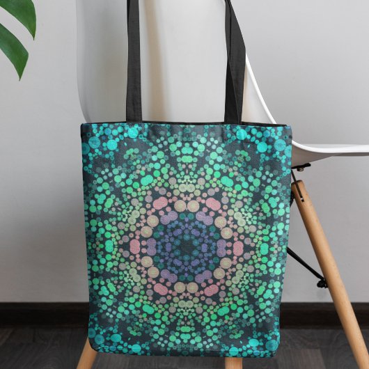 Dot Mandala Blume Blau Grün und Rosa Tasche