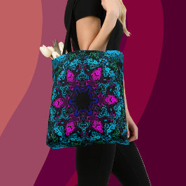 Dot Mandala Blume Blau Grün und Rosa Tasche