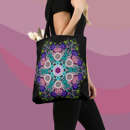 Dot Mandala Blume Blau Grün und Rosa Tasche