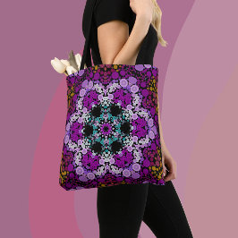 Dot Mandala Blume Blau Rosa und Gelb Tasche