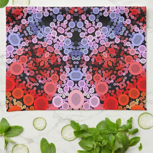 Dot Mandala Blume Blau Rot und Rosa Geschirrtuch (Gefaltet)