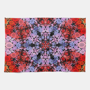 Dot Mandala Blume Blau Rot und Rosa Geschirrtuch