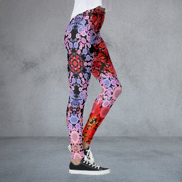 Dot Mandala Blume Blau Rot und Rosa Leggings