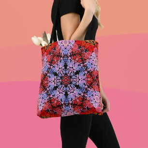 Dot Mandala Blume Blau Rot und Rosa Tasche