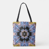 Dot Mandala Blume Blau und Gelb Tasche (Rückseite)