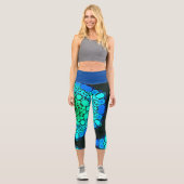 Dot Mandala Blume Blau und Grün Capri Leggings (Vorderseite)