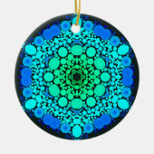 Dot Mandala Blume Blau und Grün Keramik Ornament (Vorne)