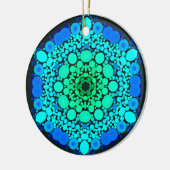 Dot Mandala Blume Blau und Grün Keramik Ornament (Links)