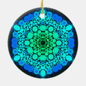 Dot Mandala Blume Blau und Grün Keramik Ornament (Hinten)