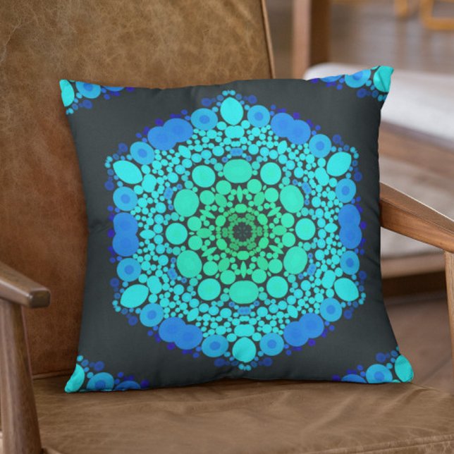 Dot Mandala Blume Blau und Grün Kissen (Von Creator hochgeladen)