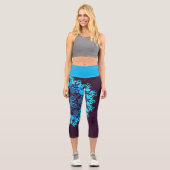 Dot Mandala Blume Blau und Lila Capri Leggings (Vorderseite)