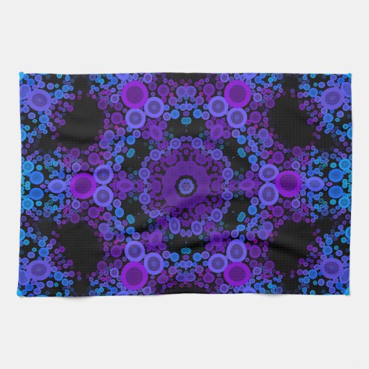 Dot Mandala Blume Blau und Lila Geschirrtuch (Horizontal)