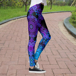 Dot Mandala Blume Blau und Lila Leggings