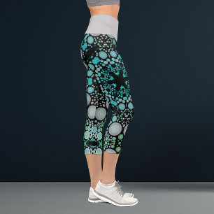 Dot Mandala Blume Blue Green und Grau Capri Leggings