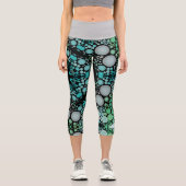 Dot Mandala Blume Blue Green und Grau Capri Leggings (Vorderseite)