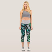 Dot Mandala Blume Blue Green und Grau Capri Leggings (Vorderseite)