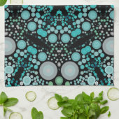Dot Mandala Blume Blue Green und Grau Geschirrtuch (Gefaltet)