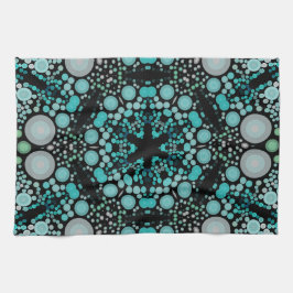 Dot Mandala Blume Blue Green und Grau Geschirrtuch