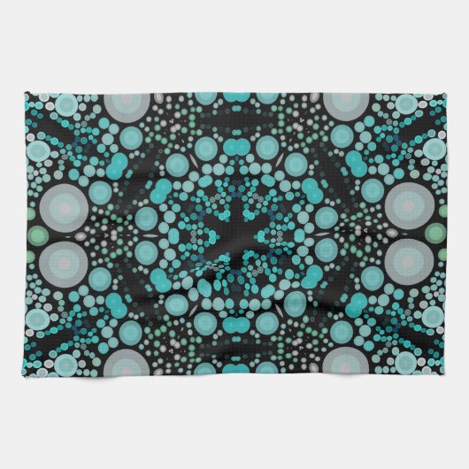 Dot Mandala Blume Blue Green und Grau Geschirrtuch (Horizontal)