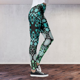 Dot Mandala Blume Blue Green und Grau Leggings