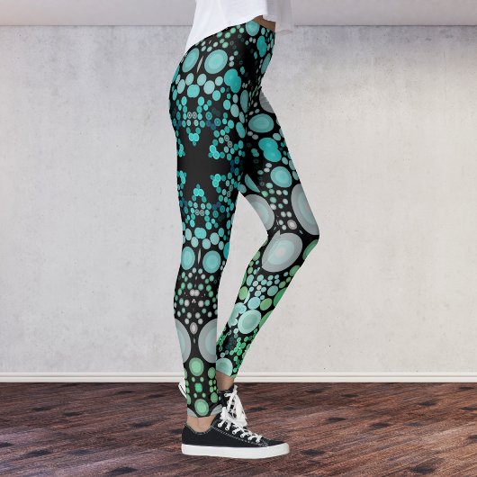 Dot Mandala Blume Blue Green und Grau Leggings