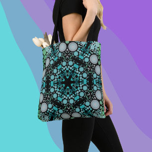 Dot Mandala Blume Blue Green und Grau Tasche