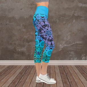 Dot Mandala Blume Blue Green und Lila Capri Leggings