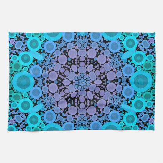 Dot Mandala Blume Blue Green und Lila Geschirrtuch (Horizontal)