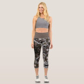 Dot Mandala Blume Braun und Weiß Capri Leggings (Vorderseite)