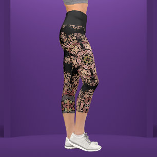 Dot Mandala Blume Brown und Grau Capri Leggings
